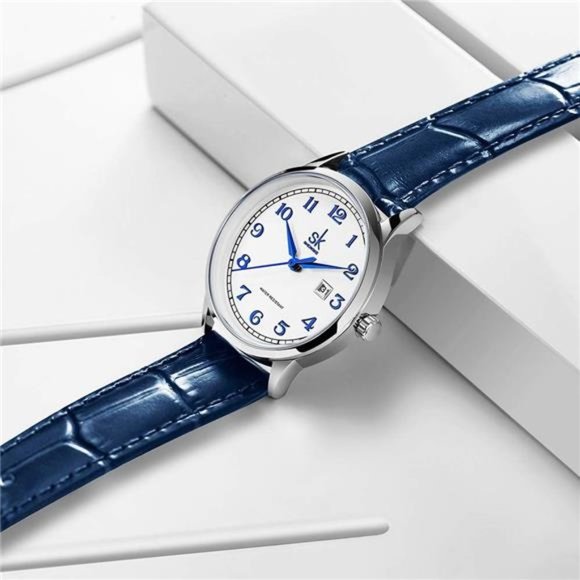 Classic Business Women Watches with Stainless Steel Band and Genuine Leather